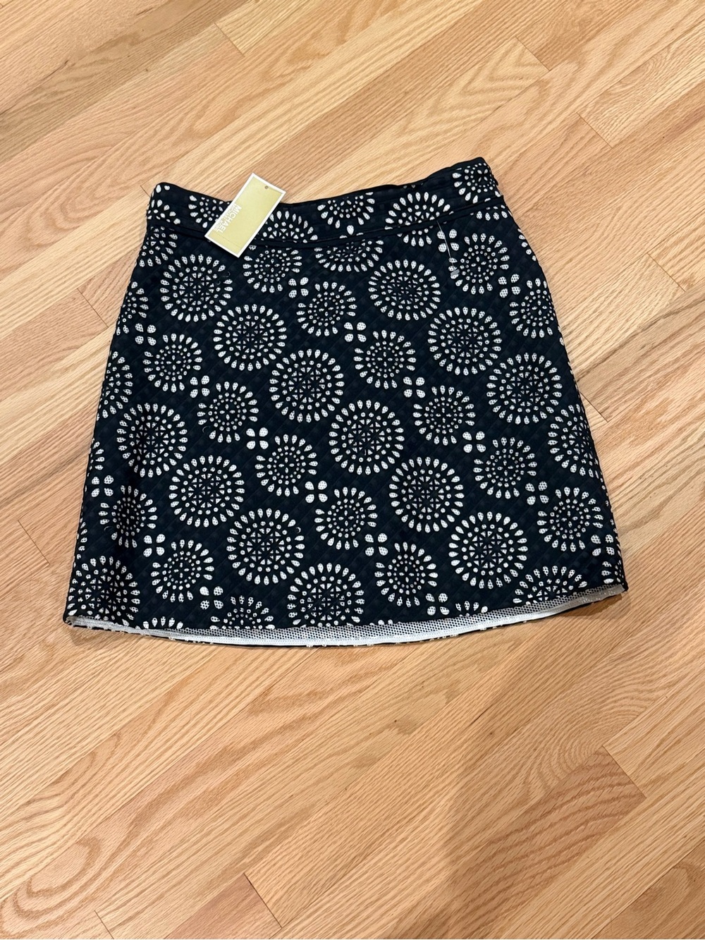 Michael Kors Navy and White Floral Circle Print A-Line Skirt